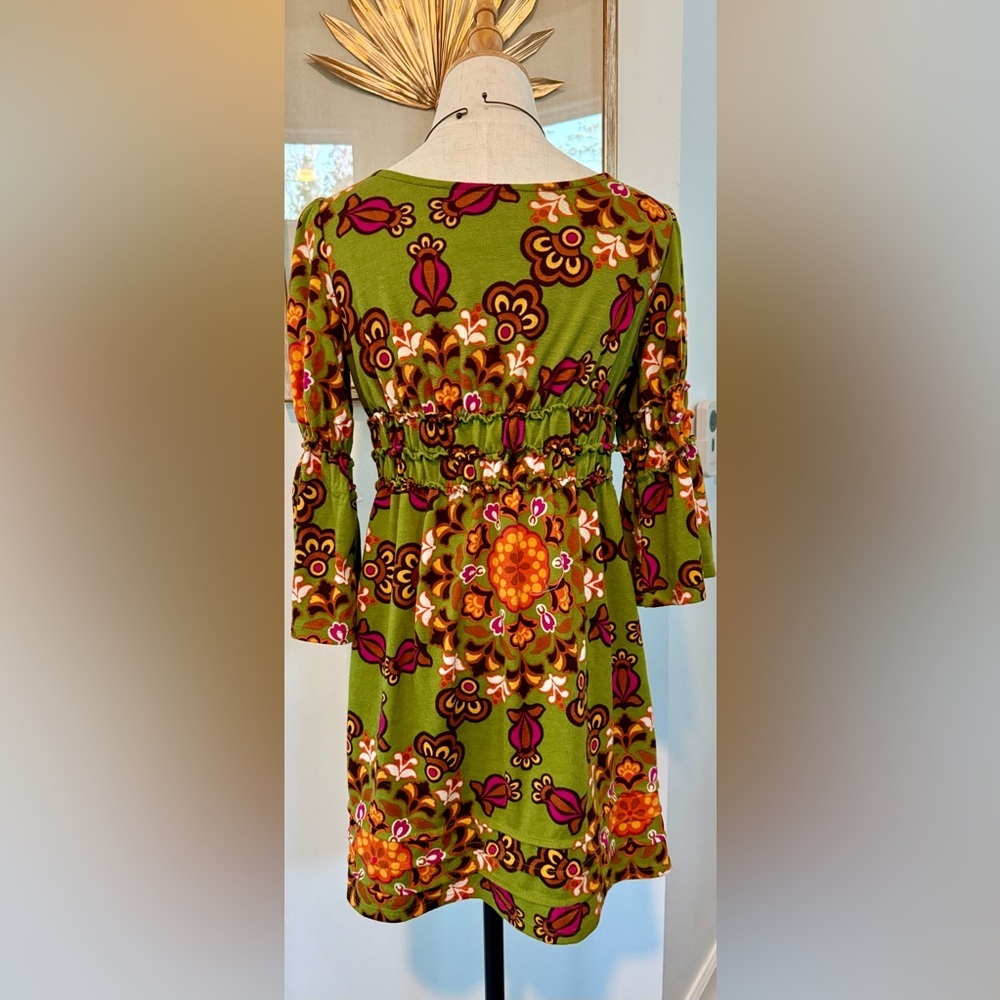 Judith March Green Boho Floral Dress | Retro V-Neck Empire Waist - Picture 3 of 8